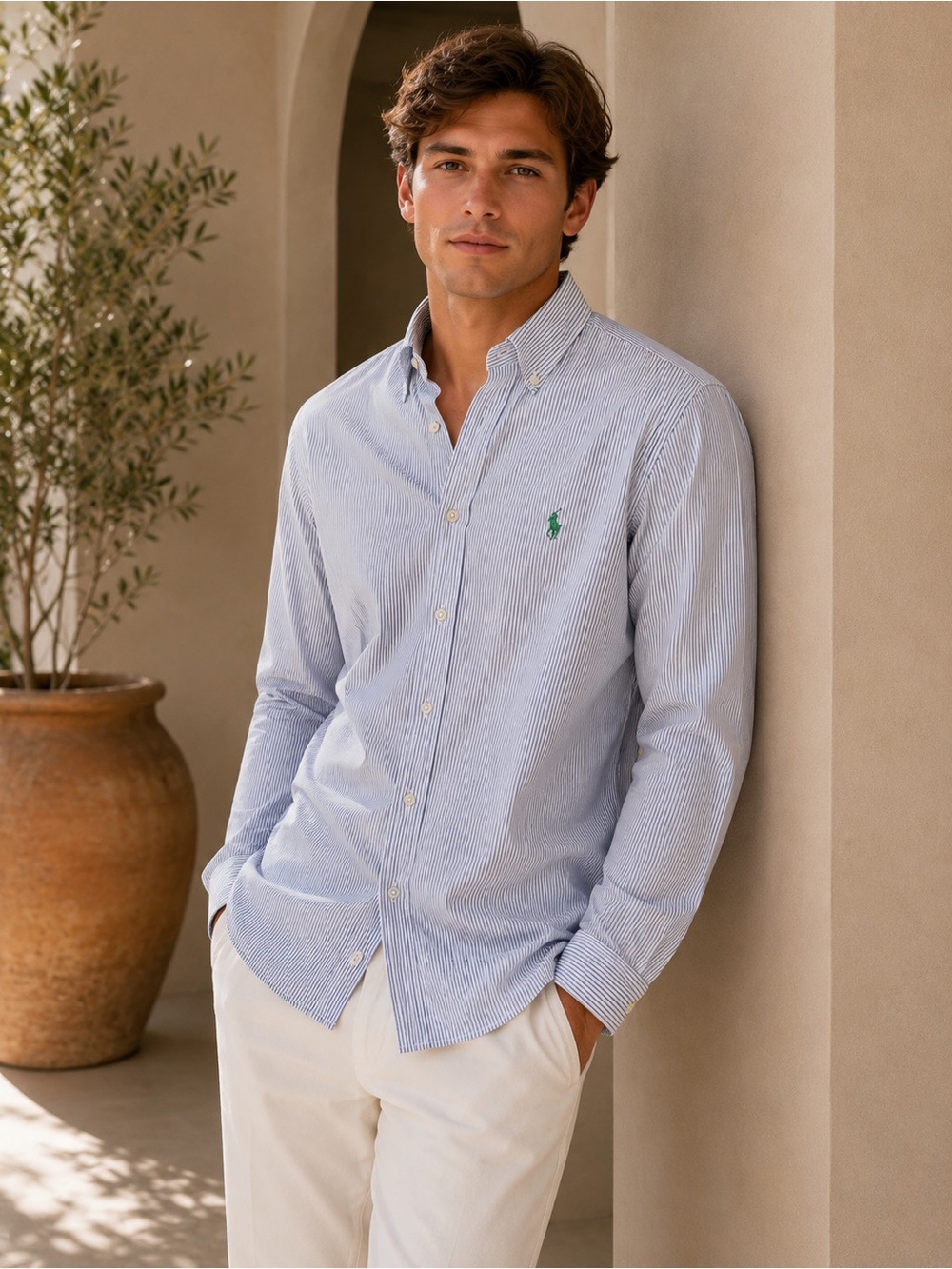 Polo Ralph Lauren Custom Fit Stripe Button Down Shirt Blue White Cotton Size XL